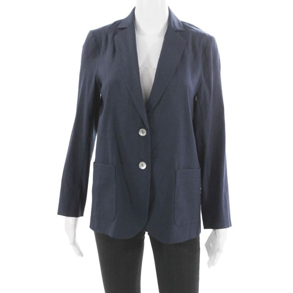 Estelle & Finn Women Blue Linen Blazer Long Sleeve Button Size 0